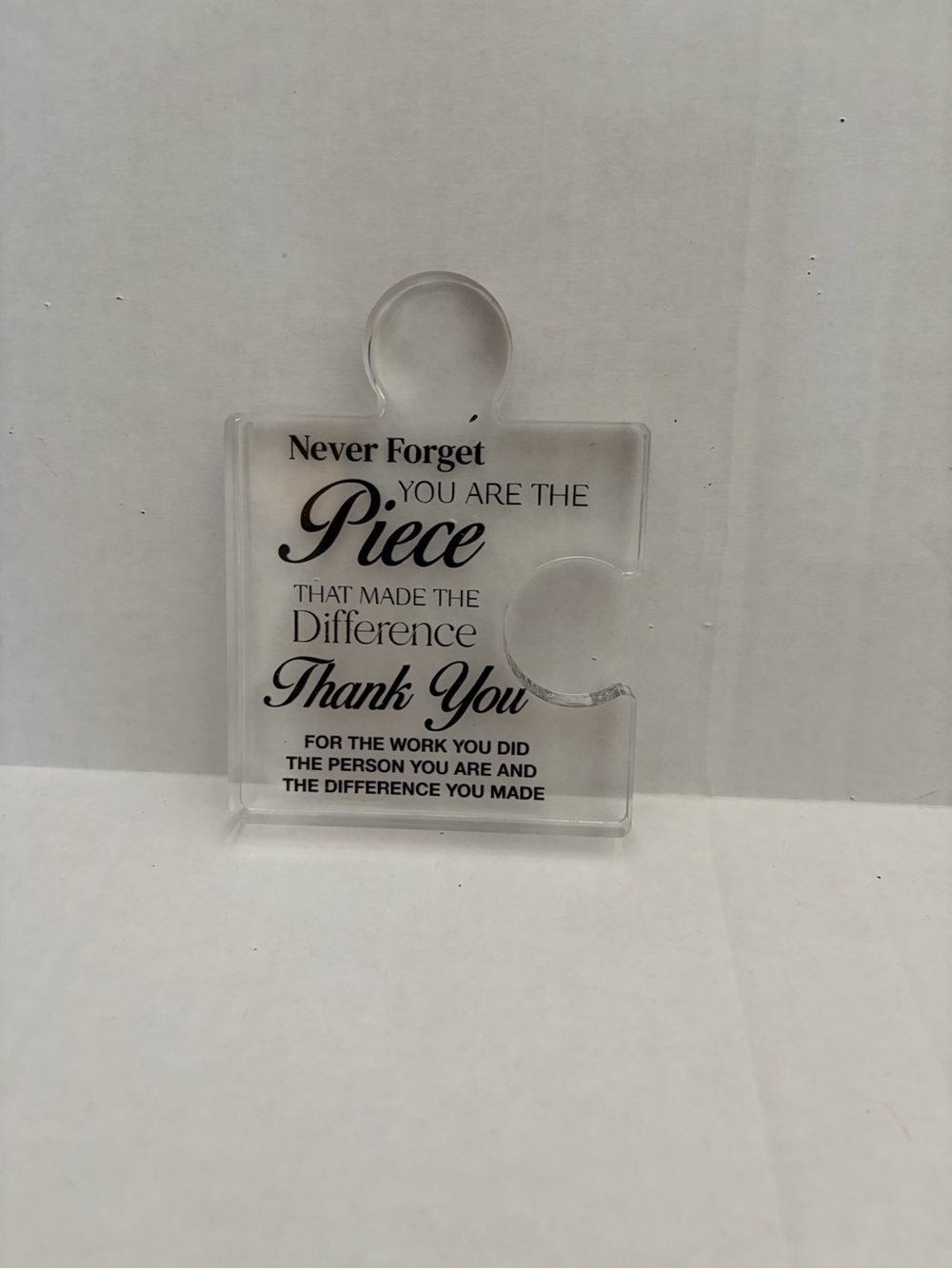 Clear Acrylic Puzzle Piece Plaque - "Never Forget" Thank You